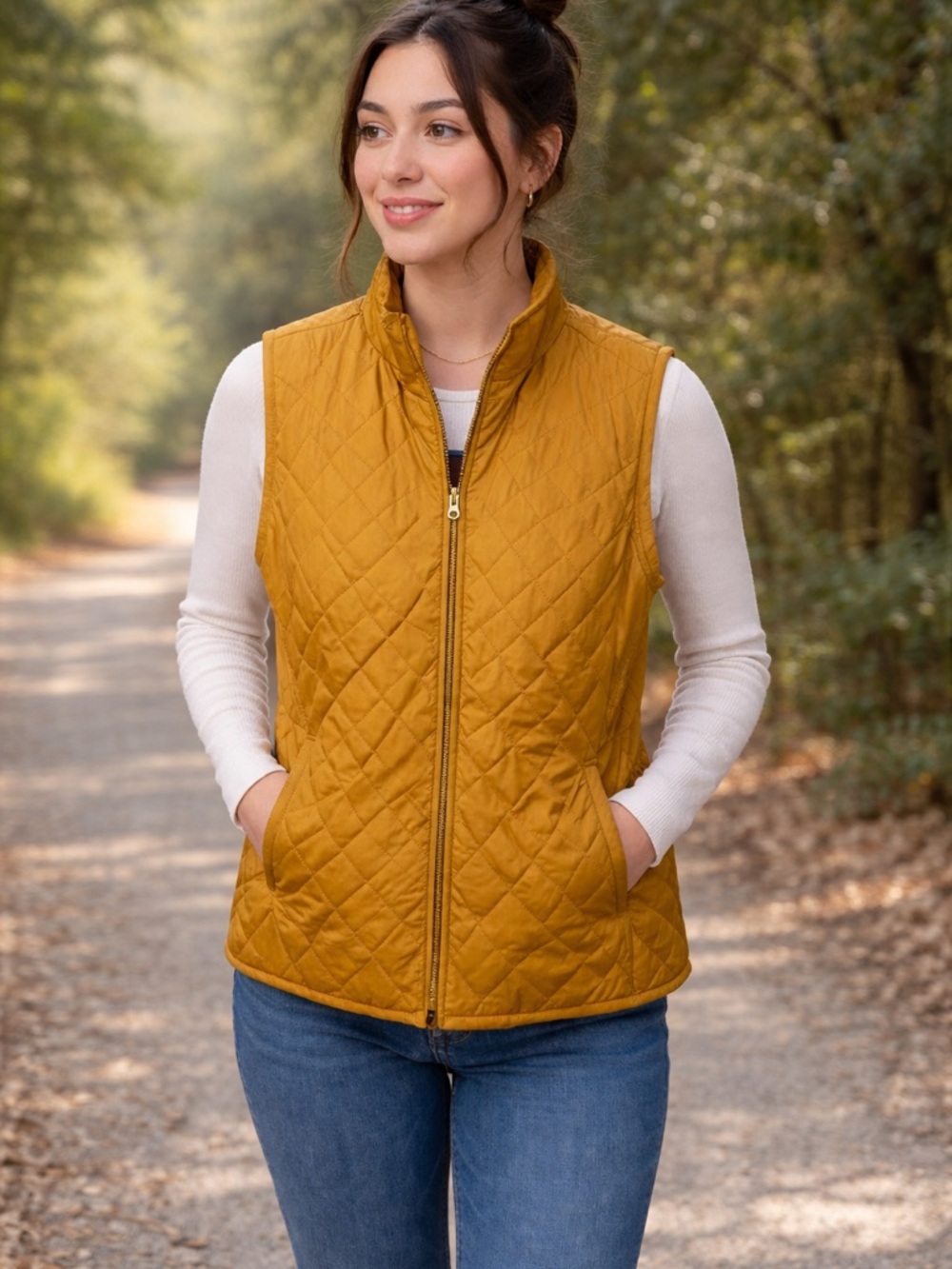 Old Navy Quilted Mustard Vest - Sleeveless Zip Front